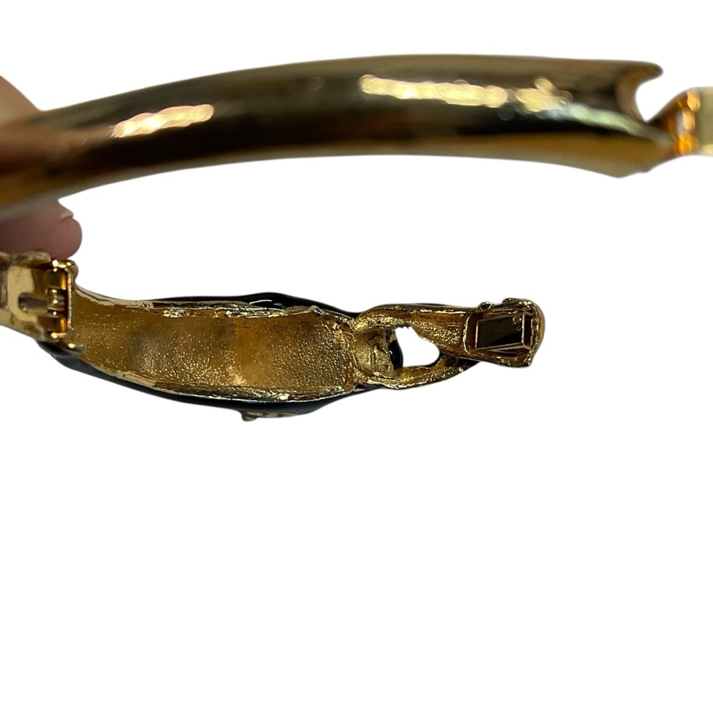 Vintage Black and Gold Enameled Panther Leopard Hinged Closure Bangle Bracelet - Picture 10 of 12